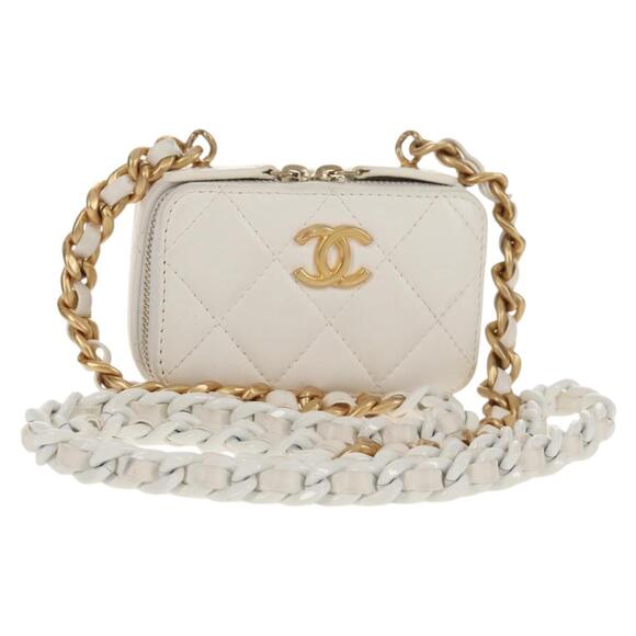CHANEL Handbags - CHANEL Matelasse Chain Shoulder Bag Lamb Skin White Gold CC Auth bs31458SAV
